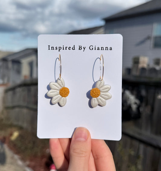 Spring Collection Half Daisy Flower Pearl Hoops