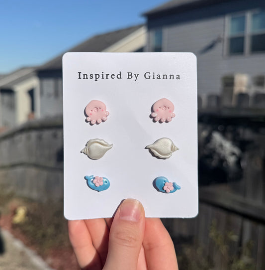 Summer Collection Beach Studs [Octopus, Conch Shell, Whale]